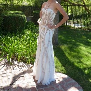 Ivory Prom Dress w/ Gold/Pink Tone Sequins